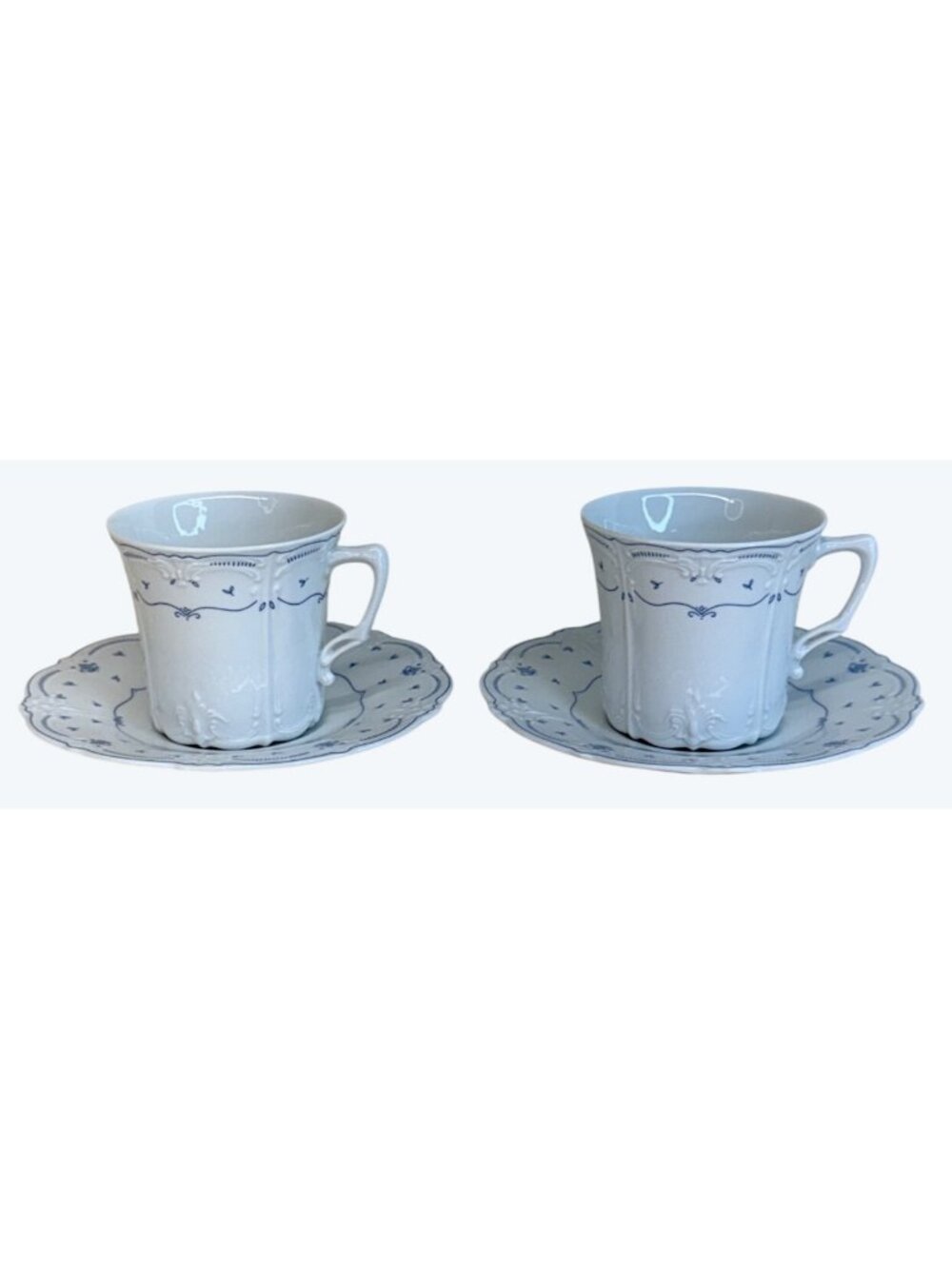2 Tirshenreuth Bavaria Baronesse Blue Fleur De Lis Cup & Saucer Sets Germany